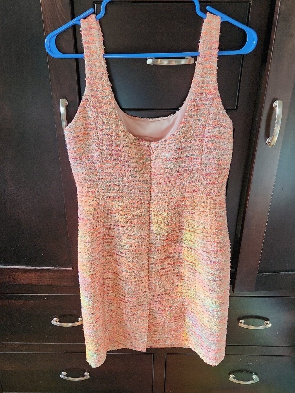 Boston Proper Pink Tweed Rhinestone Mini Sheath Dress with Waist Embellishment - Picture 11 of 11
